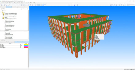 Modèle statique d’un immeuble d’habitation en bois. Chaque support sélectionné est accompagné de l’ensemble de ses paramètres importants.